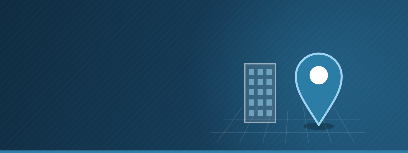 Illustration of a map pin beside an office building in downtown Bellevue